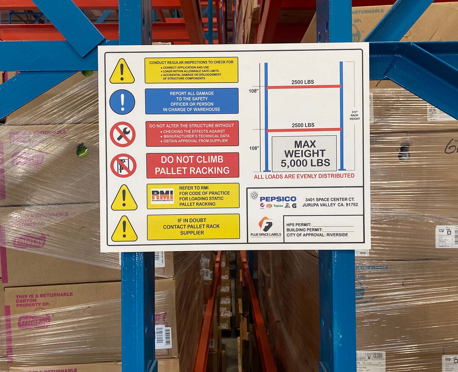 WEIGHT CAPACITY SIGNS ON DOUBLE ROW RACKS
